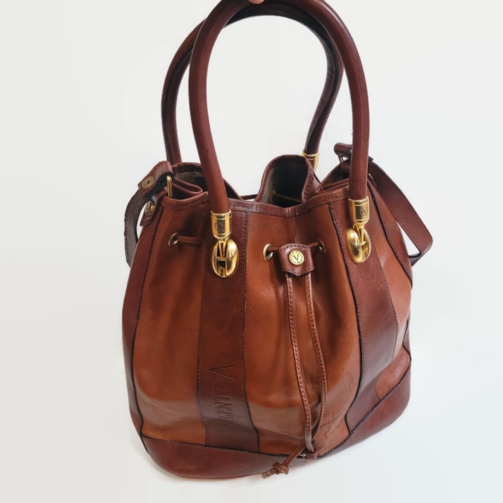 Valentina Leather Brown Bucket Bag Purse